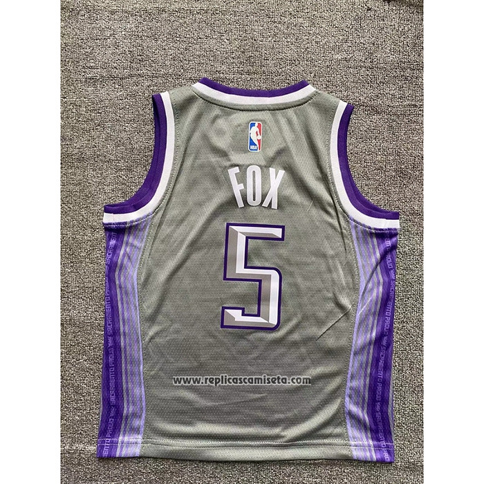 Camiseta Nino Sacramento Kings De'Aaron Fox #5 Ciudad 2022-23 Gris